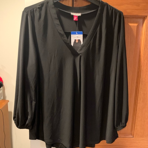 Vince Camino Women’s Black 3/4 Sleeve V-Neck Relaxed Blouse L - Picture 5 of 8
